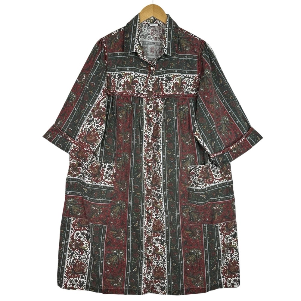 Models Coat House Dress Women's 3X Paisley Snap Front Pockets Boho Prairie Midi